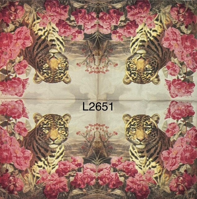 Animals (L2651) - Tiger Surrounded by Pink Flowers