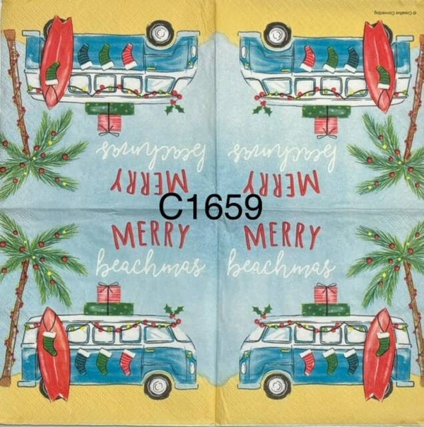 Christmas (C1659) - Merry Beachmas Volkswagon Bus with Surfboard