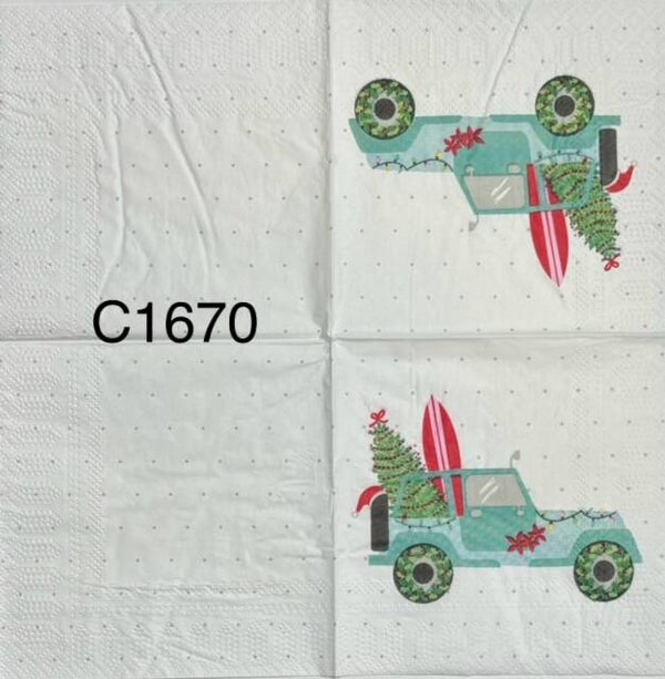 Christmas (C1670) - Jeep with Tree and Surfboard in Back