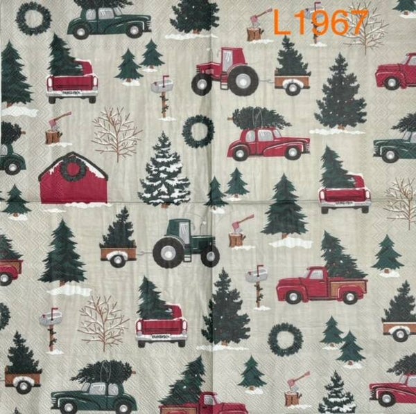 Christmas (L1967) - Red Truck, Green Tractor, Red Barn, Christmas Tree Wallpaper