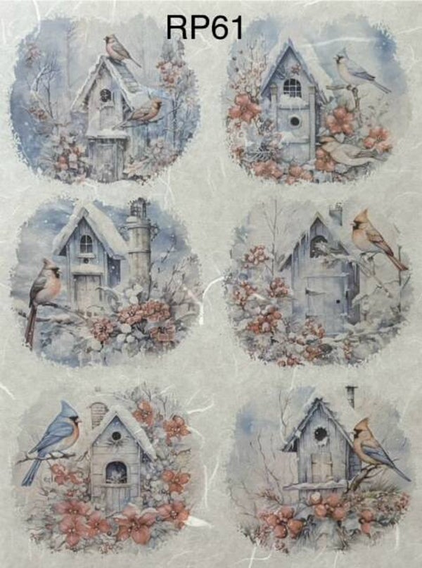 Winter (RP61) - Birdhouse with Bird Outside on Branch