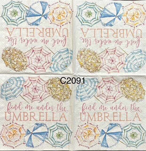Beach (C2091)) - "Find Me Under the Umbrella" (words between umbrellas)
