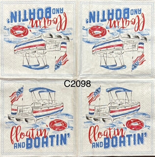 Beach (C2098) - "Floatin and Boatin" (red, white and blue boat on water)