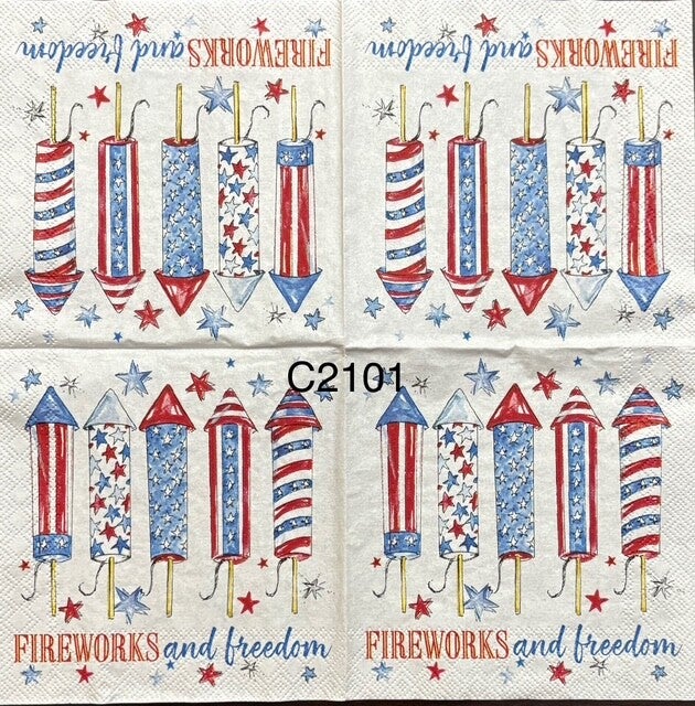 4th of July (C2101) - "Fireworks and Freedom" (red, white and blue fireworks)