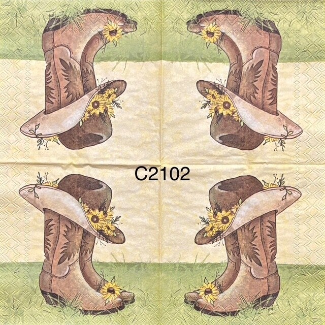 Clothing (C2102) - Cowboy Boots and Hat with Sunflowers