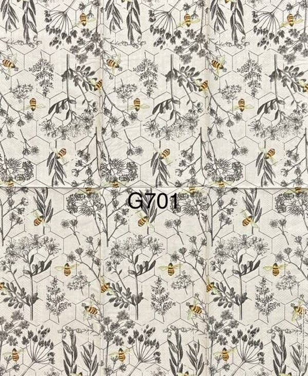 Bees (G701) - Black and White Flowers with Bees Wallpaper