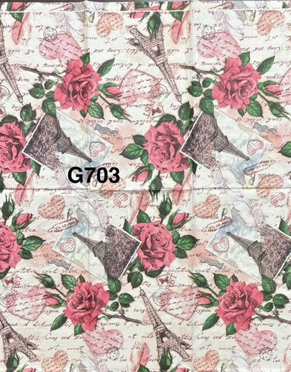Paris (G703) - Eifel Tower with Roses and Hearts Wallpaper