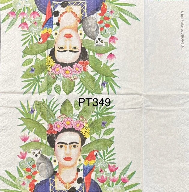 People (PT349) - Frida with Macaw on Shoulder and Flower Headpiece