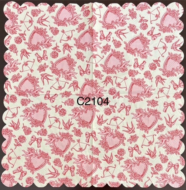 Valentines Day (C2104) - Hearts, Birds, Ribbons, Arrows Wallpaper (red, pink, white)