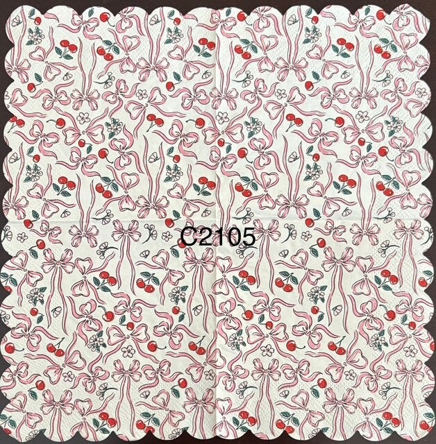 Valentines Day (C2105) - Pink Ribbons with Cherries Wallpaper