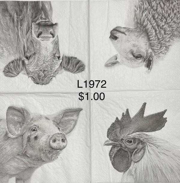 Animals (L1972) - Pig, Cow, Goat, Rooster Black and White
