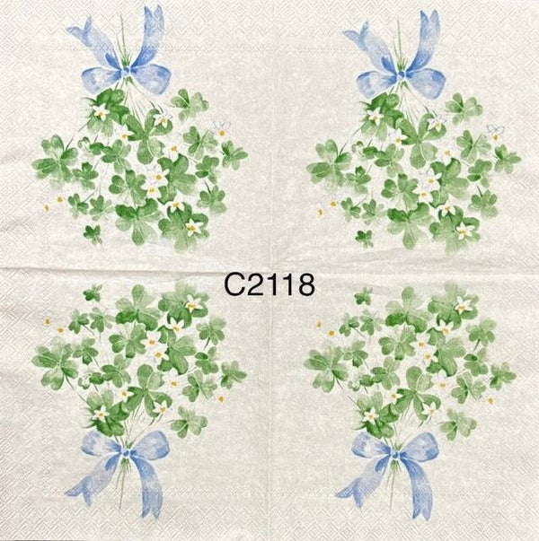 St. Patrick's Day (C2118) - Four Leaf Clover Bouquet with Blue Ribbon