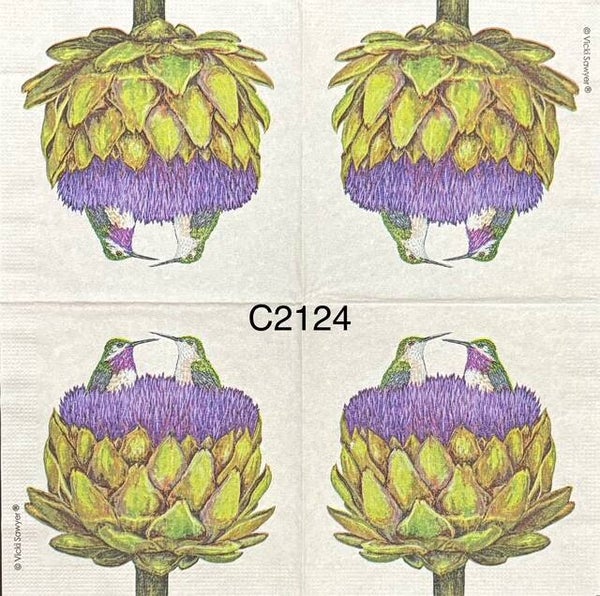 Birds (C2124) - Hummingbirds SItting in an Artichoke
