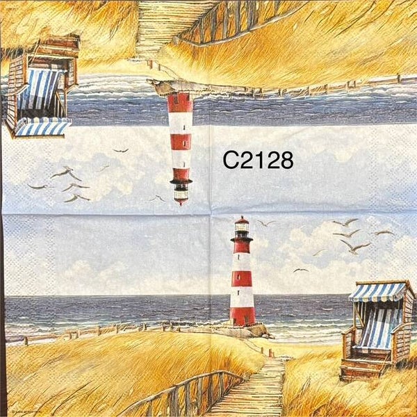 Beach (C2128) - Lighthouse and Cabana Chair on the Beach