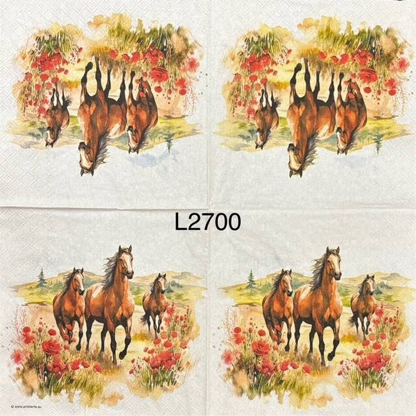 Horses (L2700) - Three Horses Running with Red Roses