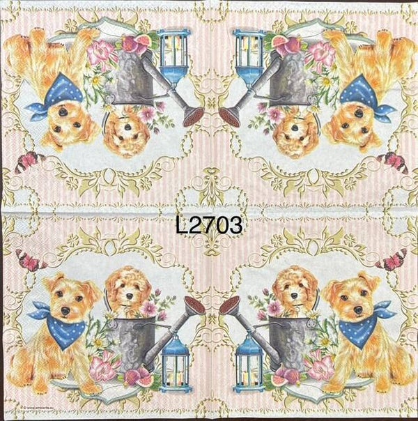 Dogs (L2703) - Puppies in a Metal Water Can