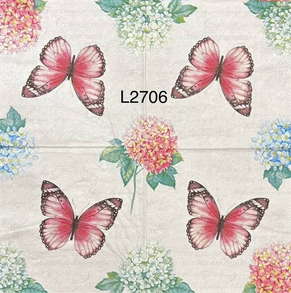 Butterflies (L2706) - Pink Butterfly with Hydrangaes