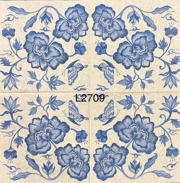 Flowers (L2709) - Blue and White FLowers and Butterflies