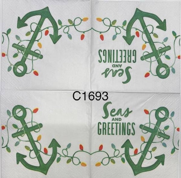 Christmas (C1693) - Anchor with String of Lights "Seas and Greetings"