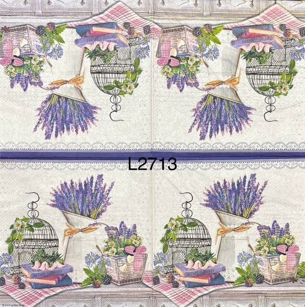 Flowers (L2713) - Lavender On Table in Baskets and Metal Container
