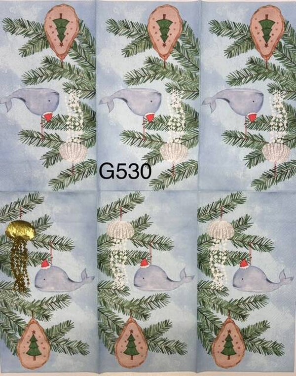Christmas (G530) - Whale, Jellyfish and Oyster Shell Ornaments on Christmas Tree Limbs