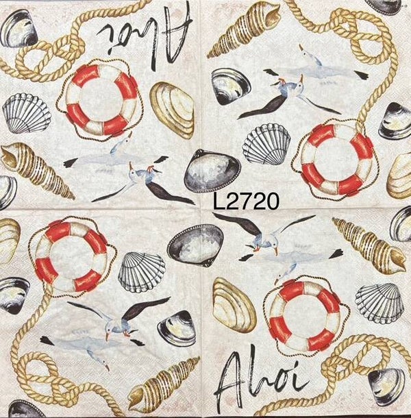 Beach (L2720) - Rope, Life Preserver, Shells, Seaguls AHOI