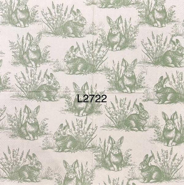 Easter (L2722) - Green and White Bunny and Flowers Wallpaper