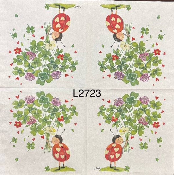 St. Patrick's Day (L2723) - Lady Bug Holding Bouquet of Four Leaf Clovers