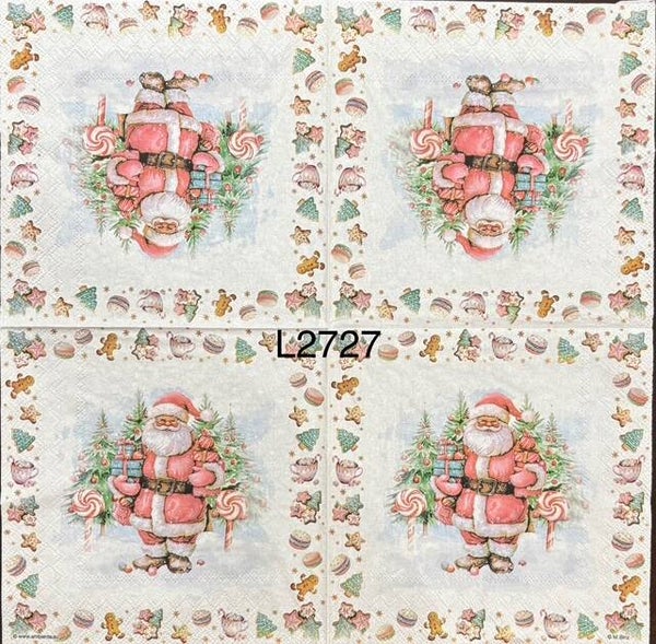 Christmas (L2727) - Santa Outside with Two Candy Decorations and Holding Presents