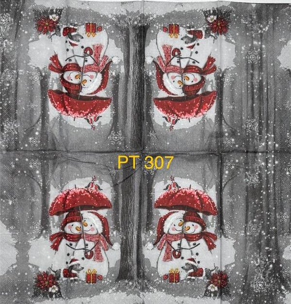 Christmas (PT307) - Snowman Couple Under Umbrella
