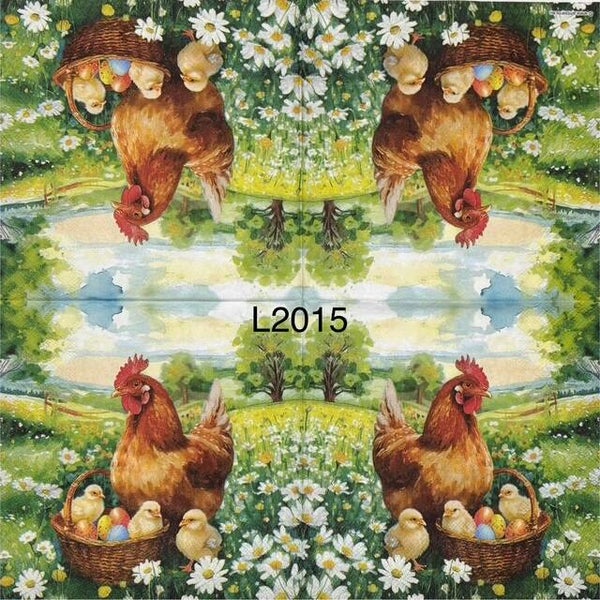 Birds (L2015) - Mother Hen with Basket Full of Baby Chicks in Field