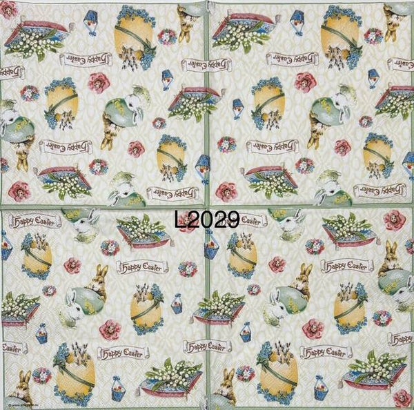 Easter (L2029) - Happy Easter Eggs, Bunnies, Flowers