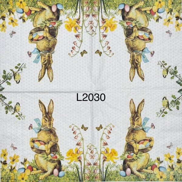 Easter (L2030) - Bunny Standing in Yard with Baskets Full of Eggs