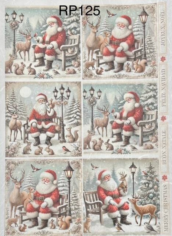 Christmas (RP125) - Santa Sitting on Bench with Animals