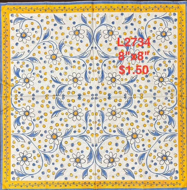 Flowers (L2734) - Blue and White and Yellow dots with White Daisies