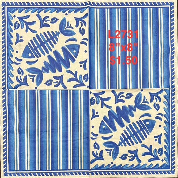 Beach (L2731) Blue and White Stripes and Fish Bones