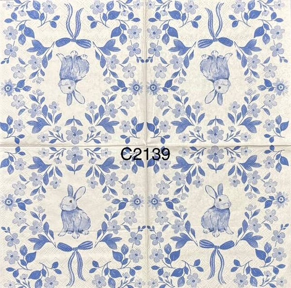 Easter (C2139) - Blue and White Bunny with Ribbons and Flowers