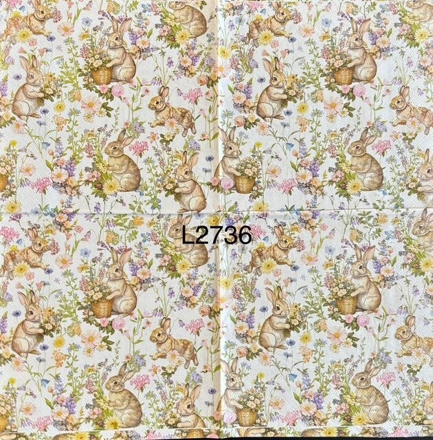 Easter (L2736) - Bunny with Wicker Basket and Flowers Wallpaper