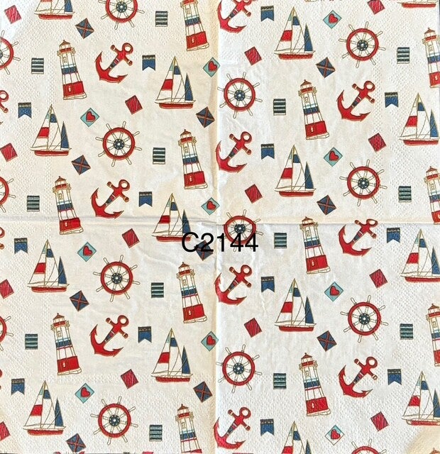 Beach (C2144) - Lighthouses, Anchors, Sailboats, Flags, Etc.