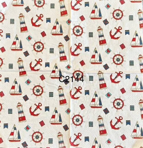 Beach (C2144) - Lighthouses, Anchors, Sailboats, Flags, Etc.