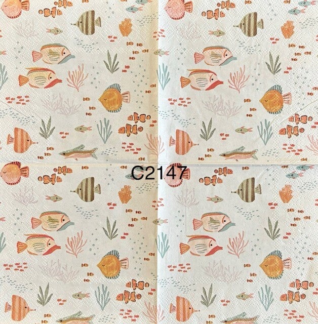 Beach (C2147) - Fish and Coral Wallpaper (Orange, Blue, Green)