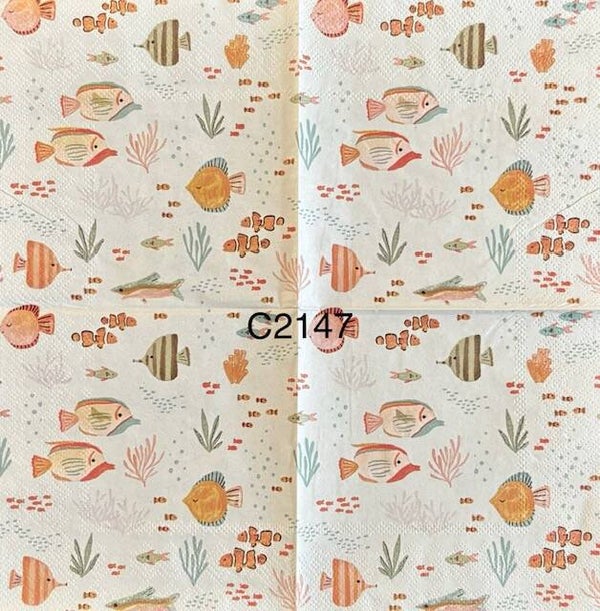 Beach (C2147) - Fish and Coral Wallpaper (Orange, Blue, Green)