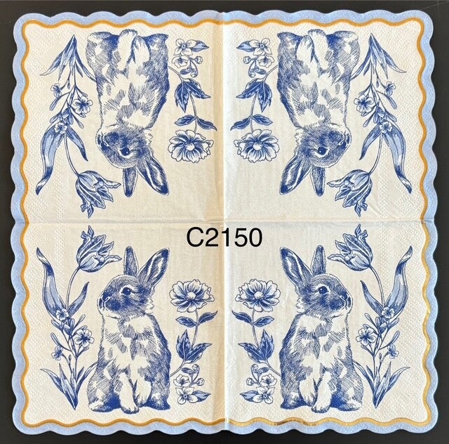 Easter (C2150) - Blue and White Bunny with Blue and White Flowers