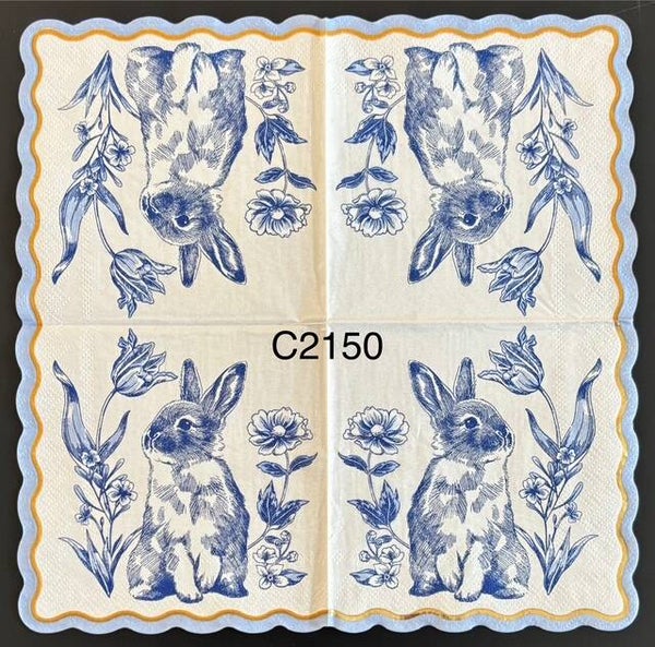 Easter (C2150) - Blue and White Bunny with Blue and White Flowers