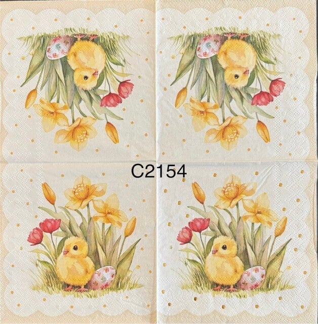 Easter (C2154) - Baby Chick Outside with Easter Egg and Flower Patch