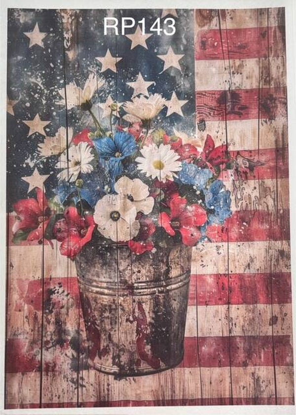 4th of July (RP143) - American Grunge Flower Pot