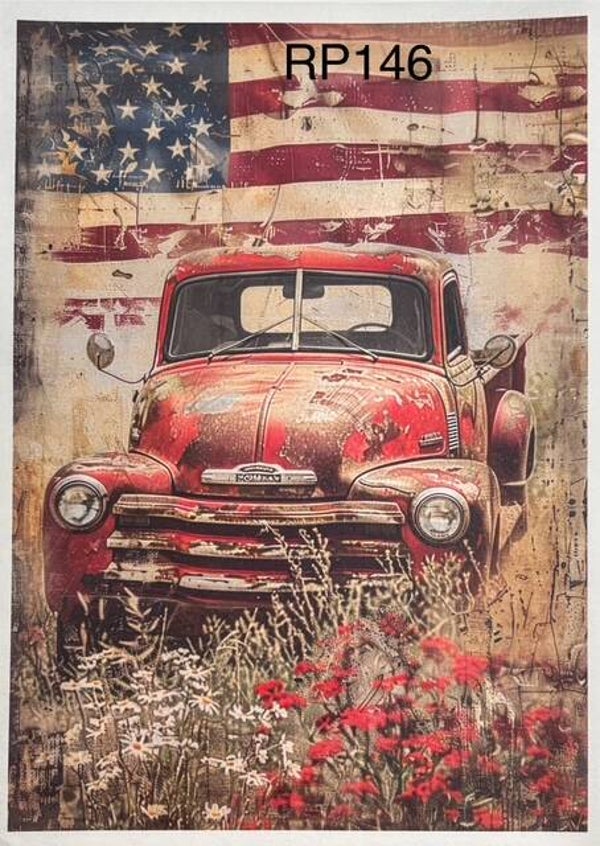 4th of July (RP146) - American Grunge Red Truck