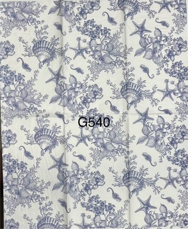 Beach (G540) - Shells, Plants, Sea Life (Blue and White)