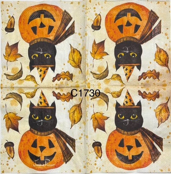 Cats (C1730) - Cat Wearing a Hat Peeking Out of Pumpkin