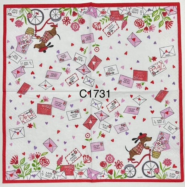 Dogs (C1731) - Dog Riding a Bike with Love Letters